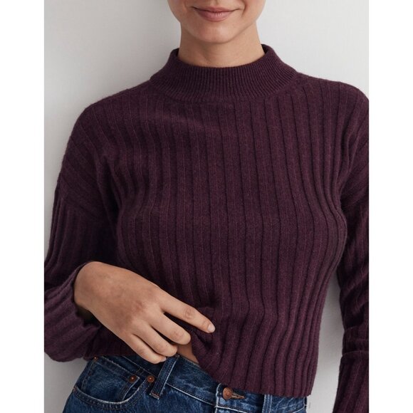 Madewell Sweater Mock Neck wool Blend Crop Pullover Plum SZ S NEW - Picture 1 of 6